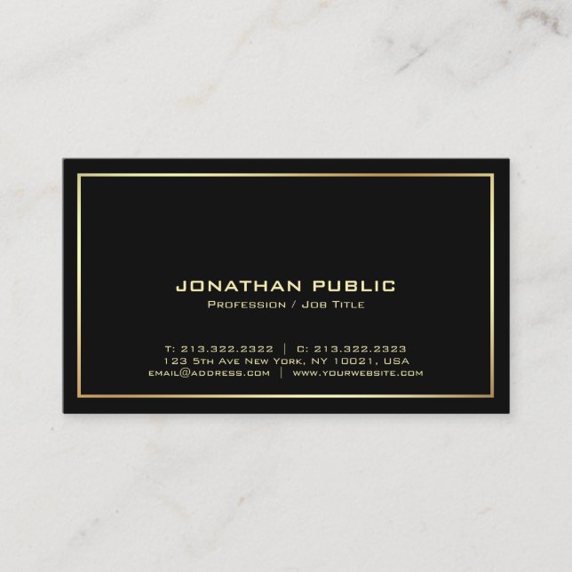 Tarjeta De Visita Black Gold Plain Profesional Moderno (Anverso)