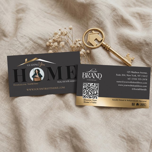 Tarjeta De Visita Black Gold Professional Home Real Estate Agent QR (Black Gold Professional Home Real Estate Agent QR Business Card)