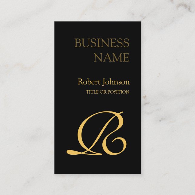 Tarjeta De Visita Black Gold Professional Monograma Business Card (Anverso)
