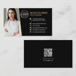 Tarjeta De Visita Black Gold Professional QR Code Photo Logo