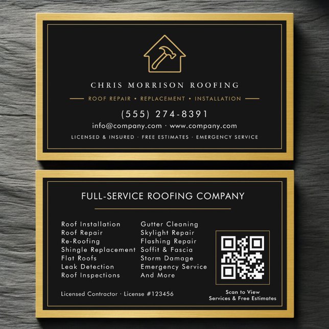 Tarjeta De Visita Black Gold Roofing Construction Services QR Code (Subido por el creador)