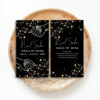 Tarjeta De Visita Black Gold Specks Hand Nail Salon