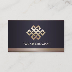 Tarjeta De Visita Black Gold Stripes Eternity Knot Yoga Instructor