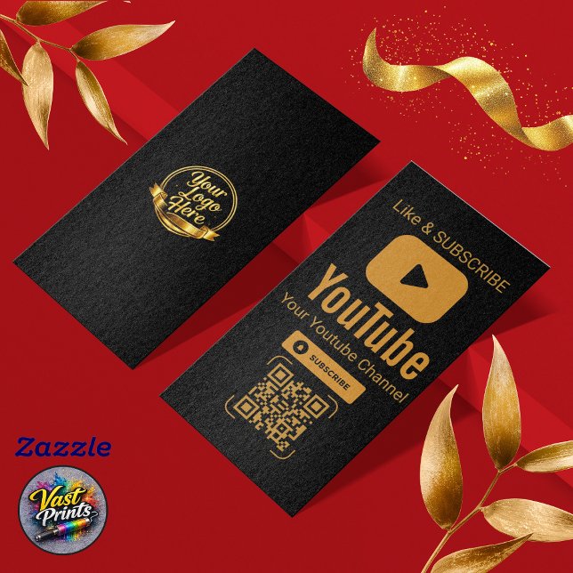 Tarjeta De Visita Black Gold YouTube Subscribe QR Code (Black Gold YouTube Subscribe QR Code Business Card)