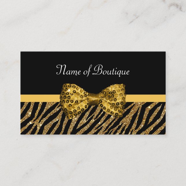Tarjeta De Visita Black Gold Zebra Bow Boutique (Anverso)