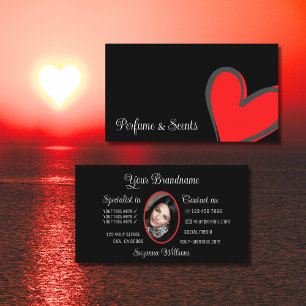 Tarjeta De Visita Black Gorgeous Red Heart Modern con foto-Cute