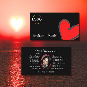 Tarjeta De Visita Black Gorgeous Red Hearte Cute con logo y foto