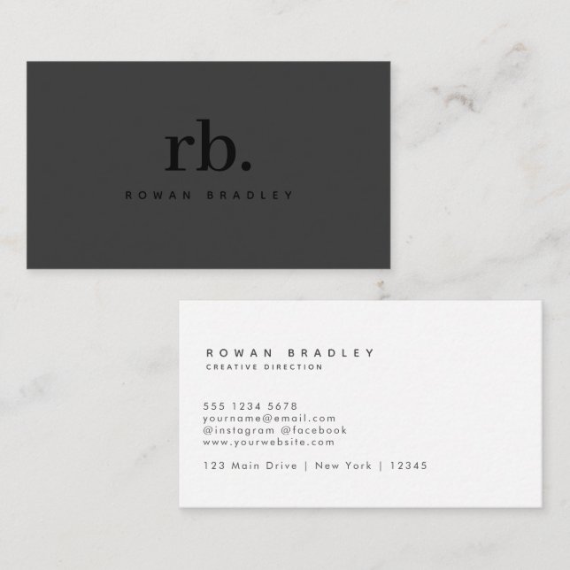 Tarjeta De Visita Black & Gray Minimal Monogram Clean Professional (Anverso / Reverso)
