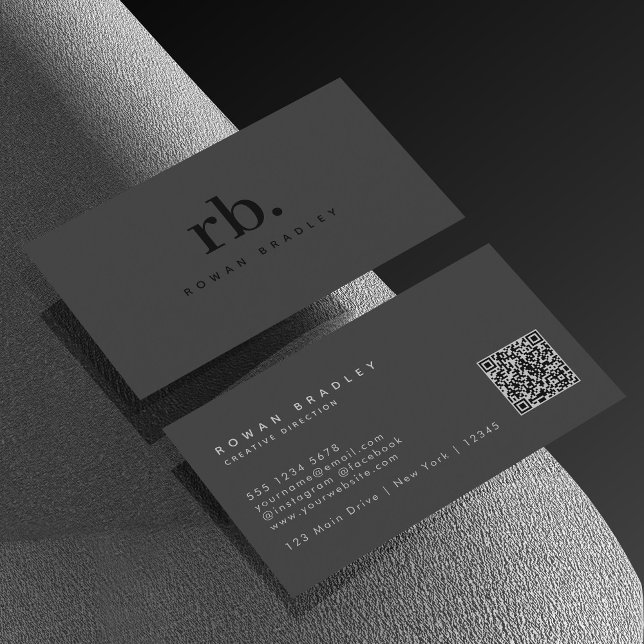 Tarjeta De Visita Black Gray Minimal Monogram Qr Code Professional (Subido por el creador)