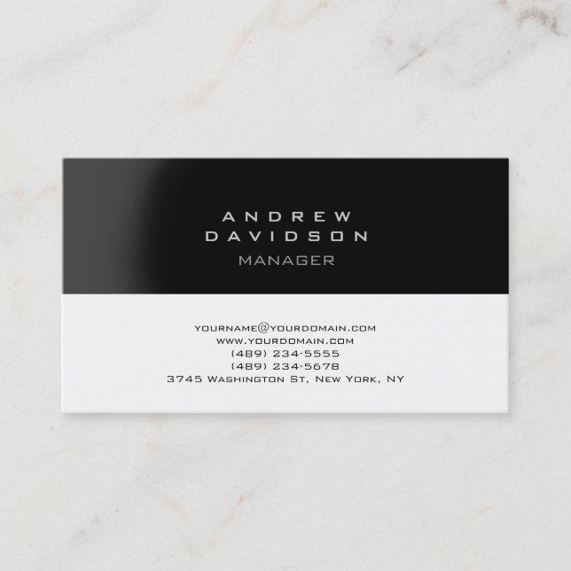 Tarjeta De Visita Black Gray White Trendy Plain Business Card (Anverso)