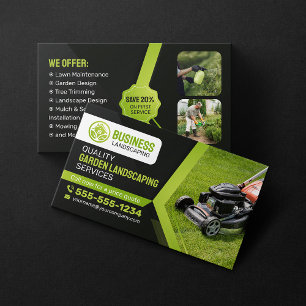 Tarjeta De Visita Black & Green Garden Landscaping Lawn Care Mowing