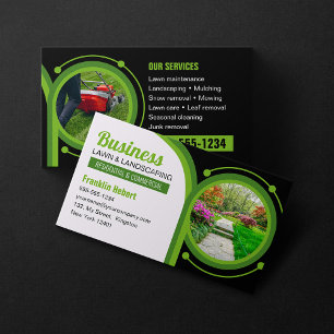 Tarjeta De Visita Black Green Landscaping Mowing Lawn Maintenance