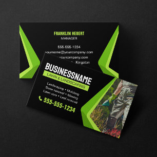 Tarjeta De Visita Black & Green Landscaping Mowing Lawn Maintenance