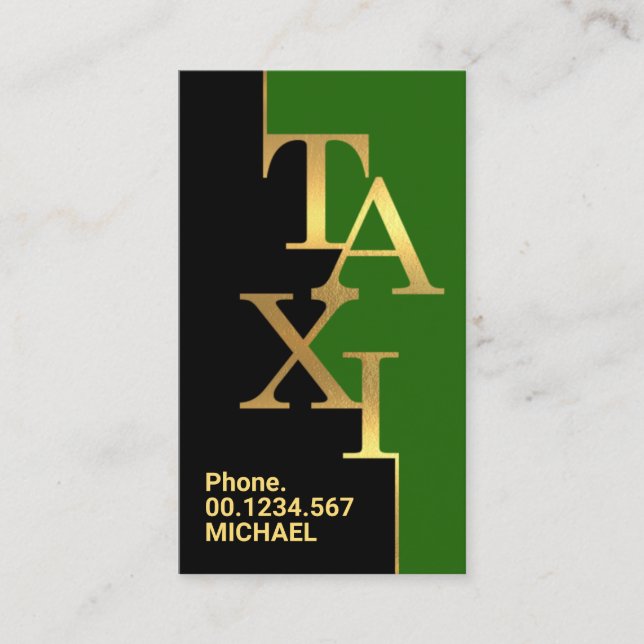 Tarjeta De Visita Black Green Layers Gold Taxi Signal Ride Share (Anverso)