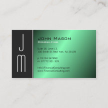Black Green Monograma Professional Business Card