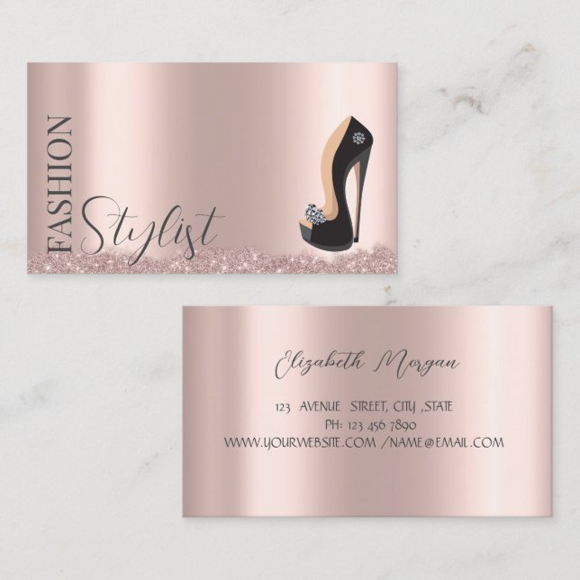 Tarjeta De Visita Black High Heels Rosa Gold Business Card (Anverso / Reverso)