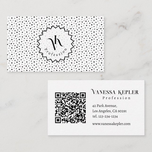 Tarjeta De Visita Black ink Polka dot Monogram Minimalist Modern. (Anverso / Reverso)