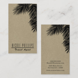 Tarjeta De Visita Black & Kraft Tropical Palma Árbol Hoja Elegante