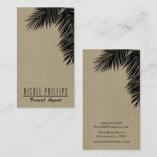 Tarjeta De Visita Black & Kraft Tropical Palma Árbol Hoja Elegante 