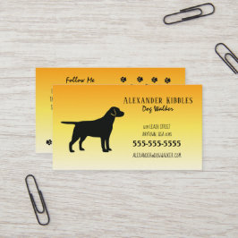 Tarjeta De Visita Black Lab Dog Walker Amarillo
