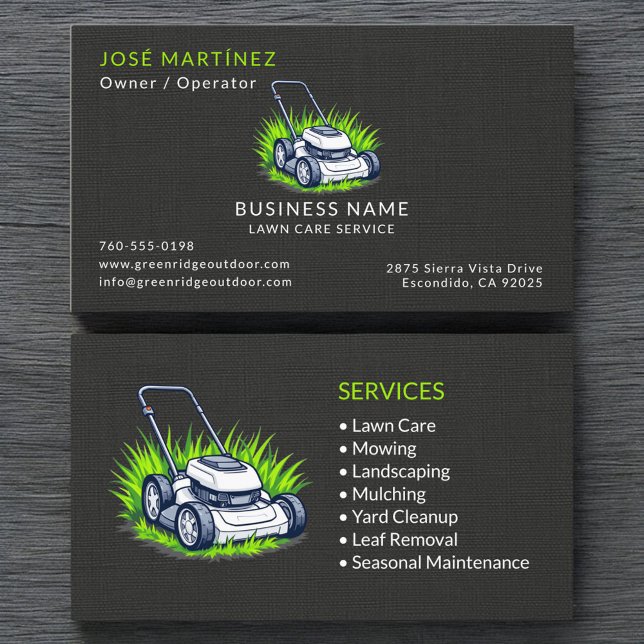 Tarjeta De Visita Black Linen Green Lawn Care Service Professional (Subido por el creador)