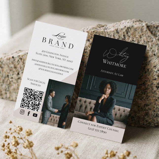 Tarjeta De Visita Black Luxury Elegant Law Firm Photo QR Code (Black Luxury Elegant Law Firm Photo QR Code Business Card)