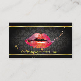 Tarjeta De Visita Black Luxury Golden Colorful Lips Artista de maqui