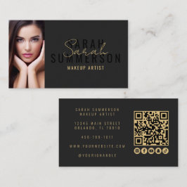 Tarjeta De Visita Black Makeup Artist Beauty Salon QR Code Photo