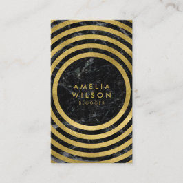 Tarjeta De Visita Black Marble Faux Gold Round Lines Medios sociales