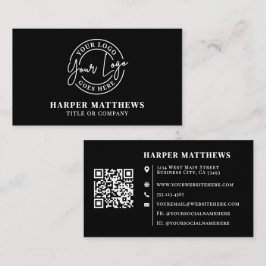 Tarjeta De Visita Black Modern Minimalist Professional Logo QR Code