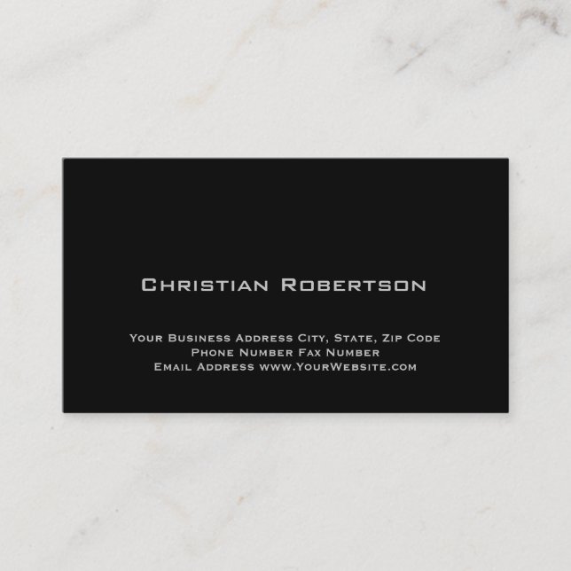 Tarjeta De Visita Black Modern Simple Plain Business Card (Anverso)