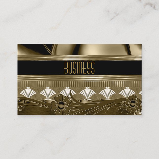 Tarjeta de visita Black Old Gold Art Deco Floral (Anverso)