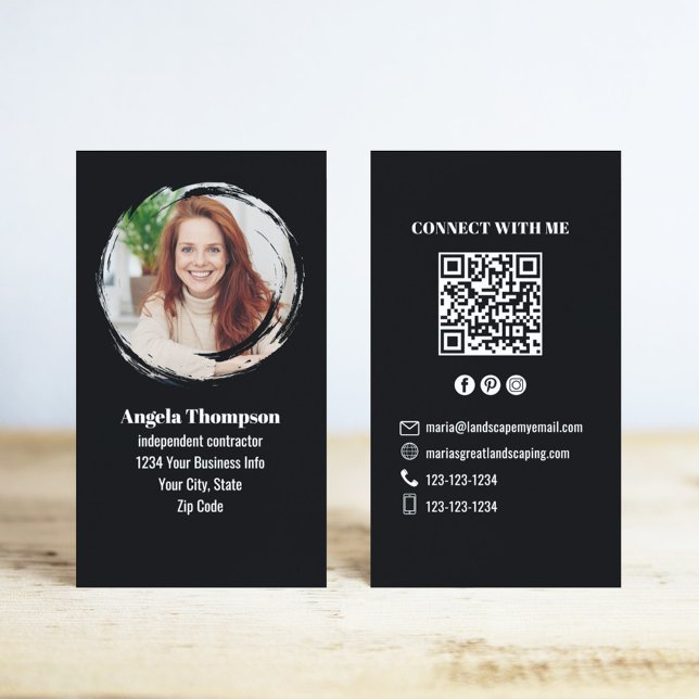 Tarjeta De Visita Black Photo QR Code Connect with Me Business (Black photo QR code business cards. )