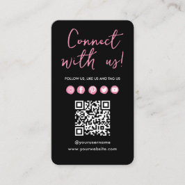 Tarjeta De Visita Black Pink Connect With US Social Media QR Code