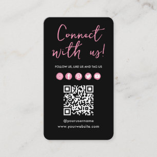 Tarjeta De Visita Black Pink Connect With US Social Media QR Code