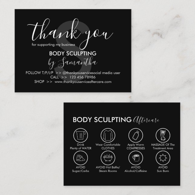 Tarjeta De Visita Black Post Body Sculpation Aftercare Gracias (Anverso / Reverso)