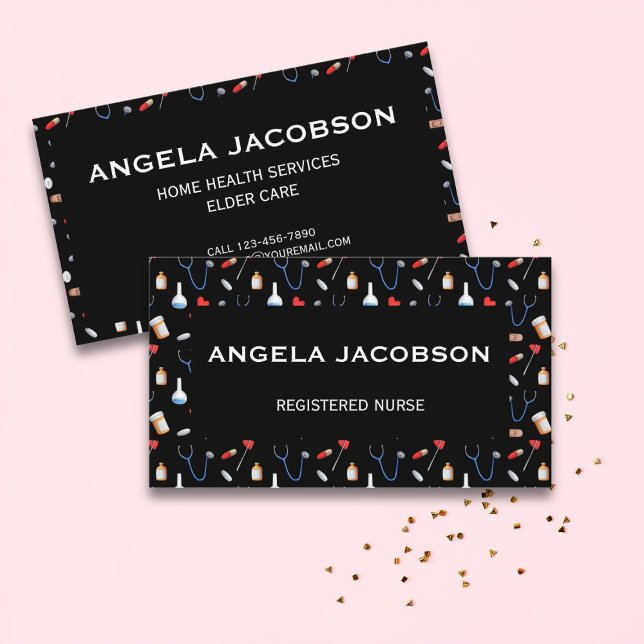 Tarjeta De Visita Black Professional Medical Registered Nurse (Subido por el creador)