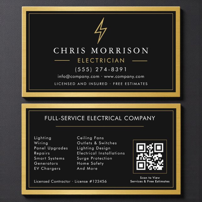 Tarjeta De Visita Black QR Code Electrician Electrical Contractor  (Subido por el creador)