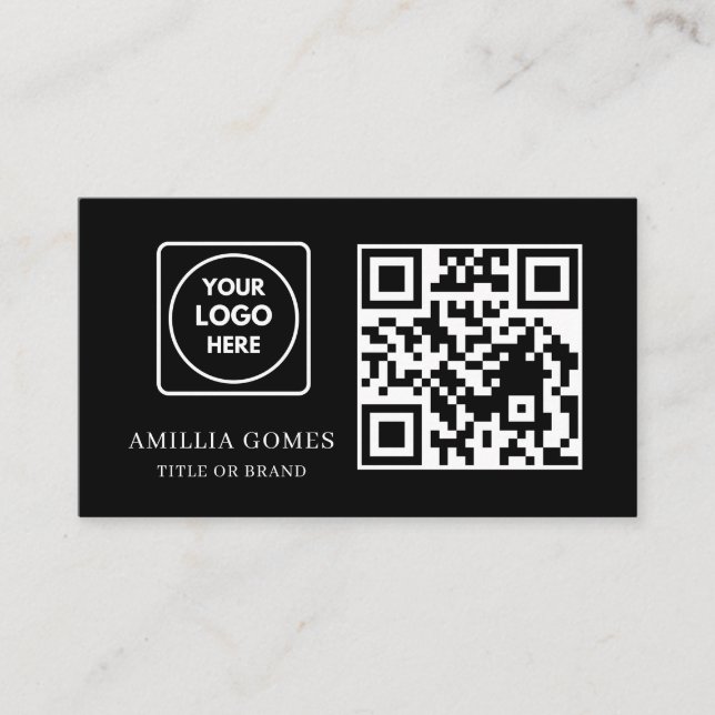 Tarjeta De Visita Black QR Code | Minimal Modern Custom Contact  (Anverso)