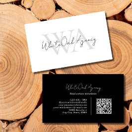 Tarjeta De Visita Black QR code Modern Calligraphy Script Monogram