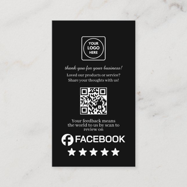 Tarjeta De Visita Black QR | Facebook Reviews Custom Rating Link (Anverso)
