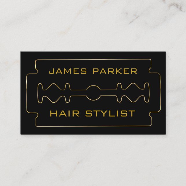 Tarjeta De Visita Black Razor Blade Barber Hair Stylist (Anverso)