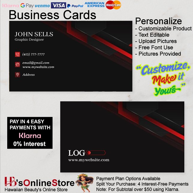 Tarjeta De Visita Black & Red Business Cards 40 Pack de 100 (Black & Red Business Cards 40 Pack of 100.)