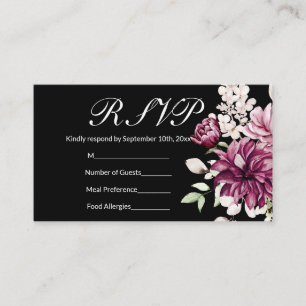 Tarjeta De Visita Black Romantic Bloom Floral Peony RSVP