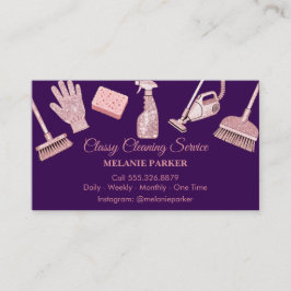 Tarjeta De Visita Black & Rose pink Glitter Classy Cleaning Services