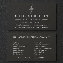 Tarjeta De Visita Black Silver Electrician Stone Slate