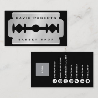Tarjeta De Visita Black Silver Razor Blade Barber Business Card