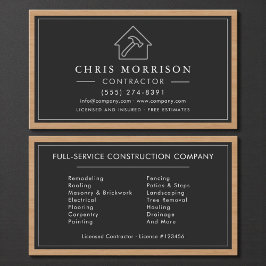 Tarjeta De Visita Black & Silver Wood Building Construction 