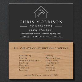 Tarjeta De Visita Black Silver Wood Building Construction Contractor