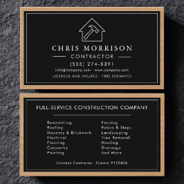 Tarjeta De Visita Black Silver Wood Construction Contractor